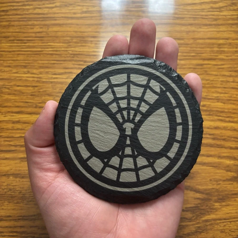 Spider-Man Mask Symbol Laser Engraved Slate Coaster
